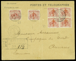 Lot de 5 lettres recommandées AFF timbres de la série fourmillier et orpailleur dont surchargés Croix-Rouge de Cayenne. TB