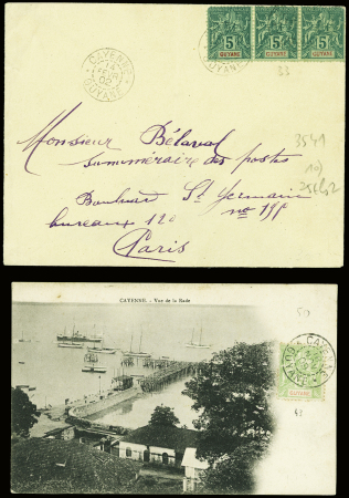 30 lettres (2 devants) et CP AFF type Groupe de Guyane. TB