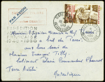 TAAF PA n°1 obl CAD "Terre Adélie Antarctique" (15.2.1949 et 20.1.1950) sur lettre avec cachet rect rouge "Bâtiment polaire commandant Charcot". TB