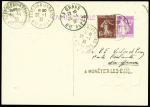 N°189 obl Monetier les Bains (26.1.1938) sur entier CP 40c Paix adressée en poste restante à Paul Emile Victor et Michel Perez avec au verso CAD de tr