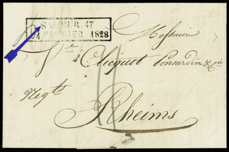 MAINE-ET-LOIRE - lettre avec cachet d'essai rect "Saumur