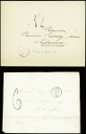 6 lettres avec taxes tampon façon manuscrite de confection locale 11 et 8 + 12 (2) - 6 (2) et 1. Peu courant et TB