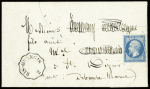 N°22 obl étoile muette + CAD ondulé d'essai "Ris Orangis 2" (1866) sur lettre, nom du destinataire rayé. RR, ind 23