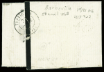 N°28 obl GC 357 + T17 Bayeux (1868) sur faire-part de deuil avec cachet rect "Après le départ 357" et taxe 2. ind 17. TB