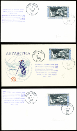 11 plis dont 1 carte radio-amateur AFF PA n°8 50F découverte Terre Adélie, tous obl CAD "Terre Adélie TAAF 20.1.1965" (1er jour). TB