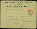 N°199 obl "E" dans un cercle sur lettre de Carbonne (Haute Garonne) pour Toulouse (annulation par brigade d'ambulant de nuit). TB