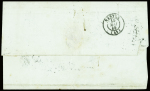 N°3c 20c gris-noir obl grille + T15 "(B) Paris (B)" (1849) sur lettre. TB