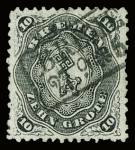 N°14 10g noir, obl., dent courte sinon TB. Signé Scheller