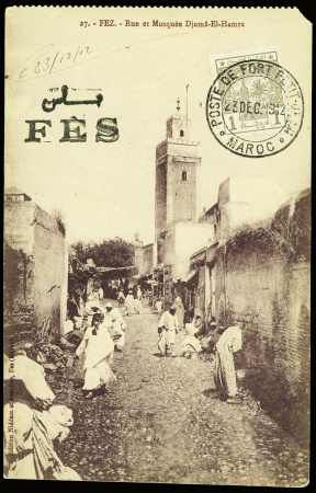 N°1 obl. càd Poste de Fort Petit-Jean sur CPA de Fès