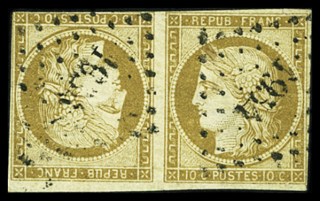 N°1d 10c bistre en paire Tête-Bêche oblitérée - Si