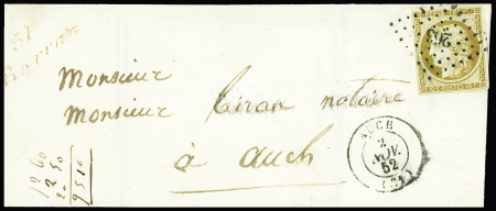 N°1 10c bistre oblitéré PC sur lettre avec TàD Typ