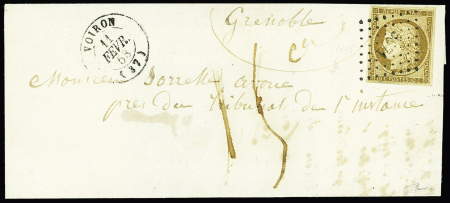 N°1a 10c bistre-brun oblitéré PC sur lettre avec t