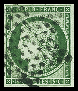 N°2 15c vert oblitéré étoile de Paris en noir - si