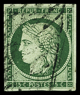 N°2 15c vert oblitéré grille sans fin - signé A.Ma