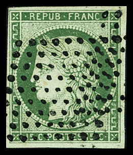 N°2 15c vert oblitéré losange muet 81 points des r