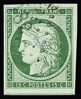N°2 15c vert oblitéré losange Petits Chiffres - gr