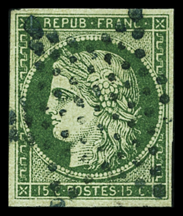 N°2 15c vert oblitéré étoile muette de Paris en BL
