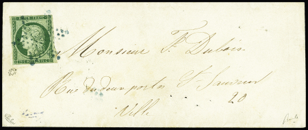 N°2 15c vert oblitéré étoile bleue sur lettre de P