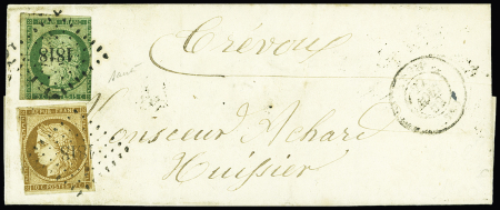 N°2 15c vert avec complément N°1 10c bistre oblité
