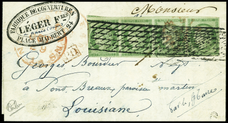 N°2 x4 (bande de 4) 15c vert oblitéré grille sans