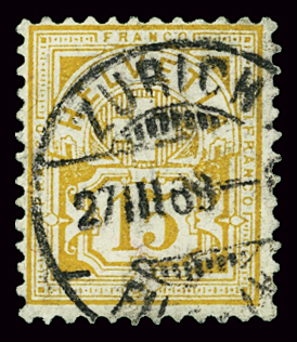1882-89 15C GELBORANGE, sauber und zentrisch entwertet