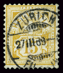 1882-89 15C GELBORANGE, sauber und zentrisch entwertet