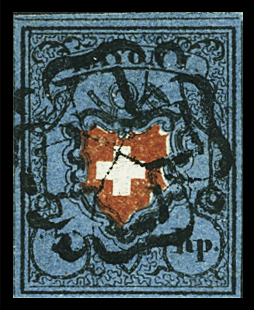 Type 14, sehr gut gerandet mit klarem Zürcher PP entwertet,